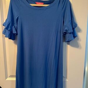 Lilly Pultizer Knit blue dress with ruffle sleeves size small